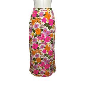 Vintage 70s Floral Maxi Skirt Psychedelic Pink Orange Boho Hippie XS